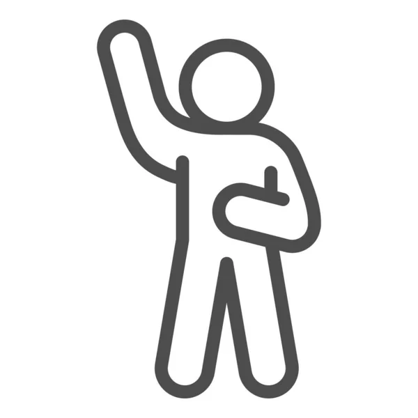 Versicherung oder Hallo-Pose-Zeile-Symbol. Mann mit erhobener linker Hand auf weißem Hintergrund. Strichmännchen winken mit der Hand für mobiles Konzept und Webdesign. Vektorgrafik. — Stockvektor