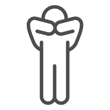 Adam yüz çizgisi simgesinde elleriyle poz veriyor. İki eli kafasında düşünen beyaz arka planda resim çizimi yapan biri. Mobil konsept ve web tasarımı için ağlama pozu. Vektör grafikleri.