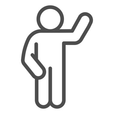 El sallama jest çizgisi simgesi. Beyaz arka planda el kaldıran ve sol elle çizilen resim çizimi yapan adam. Mobil konsept ve web tasarımı için merhaba pozu. Vektör grafikleri.