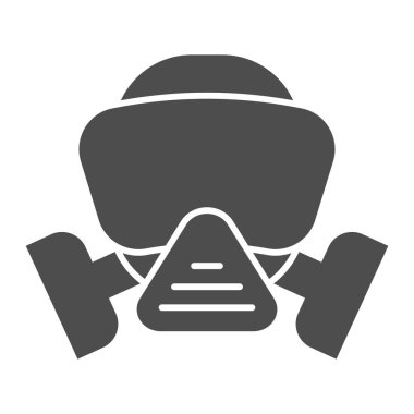 Solunum katı simge. Beyaz arka planda itfaiyeci gaz maskesi kabartma şekli. Mobil konsept ve web tasarımı için güvenlik işaretleri koruyucu yangın maskesi. Vektör grafikleri.