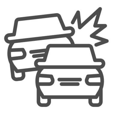 Trafik kazası çizgisi simgesi. Bir araba kaza yapmış, güvenli sürüş sembolü var, beyaz arka planda resim çizimi var. Taşınabilir konsept için taşıma tabelası, web tasarımı. Vektör grafikleri.