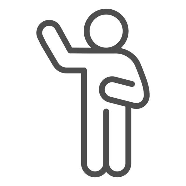 Hallo Pose Line-Symbol. Mann mit erhobener Hand und abgesenkter Hand zum rechten Umriss-Stil-Piktogramm auf weißem Hintergrund. Person winkt mit der Hand für mobiles Konzept und Webdesign. Vektorgrafik. — Stockvektor