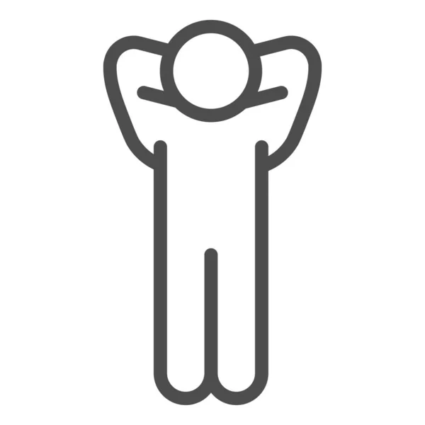Erfolgs-Pose Linie Symbol. Mann posiert mit den Händen hinter einem Piktogramm auf weißem Hintergrund. Geschäftsmann Entspannung oder Feier für mobile Konzept und Web-Design. Vektorgrafik. — Stockvektor