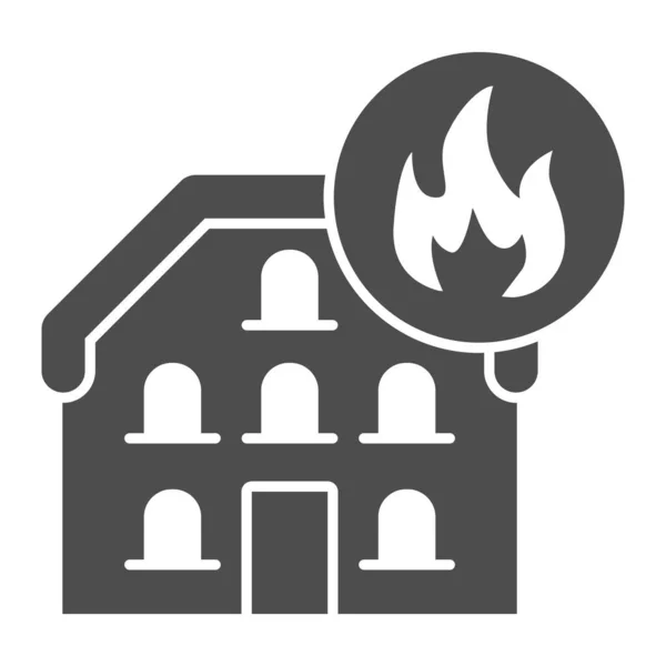 Huis in vuur en vlam. Huis met vuurframe glyph stijl pictogram op witte achtergrond. Huishoudelijke verwarming of brandgevaar voor mobiele concept en web design. vectorgrafieken. — Stockvector