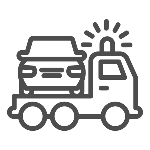 Tow truck lijn icoon. Voertuig berging met pick-up beschadigde voertuig symbool, omtrek stijl pictogram op witte achtergrond. Auto-ongeluk teken voor mobiel concept en web design. vectorgrafieken. — Stockvector