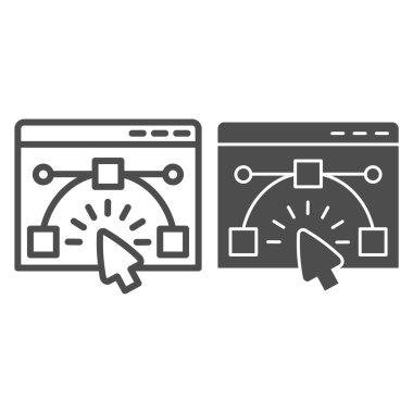 Kullanıcı arayüzü pencere hattı ve sağlam simge. Web sitesi kablo oluşturucusu tarayıcıda. İnternet teknolojisi vektör tasarımı konsepti beyaz arkaplan üzerinde resim çizimi, web ve uygulama için kullan. Eps 10.