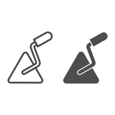 Trowel veya spatula hattı ve katı bir ikon. İşçi inşaat sembolü için araç, beyaz arkaplanda taslak biçiminde pictogram. Mobil konsept ve web tasarımı için inşaat tabelası. Vektör grafikleri.