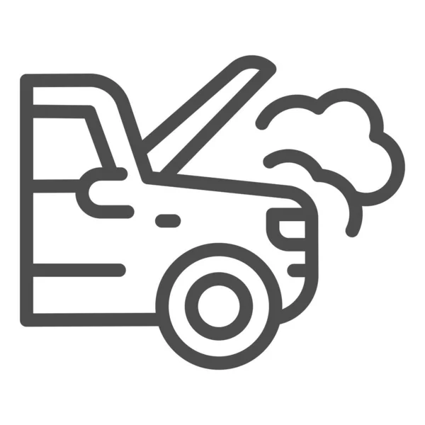 Noodstop voor automatische lijn pictogram. Gebroken voertuig met motor dampen symbool, omtrek stijl pictogram op witte achtergrond. Auto-ongeluk teken voor mobiel concept, web design. vectorgrafieken. — Stockvector