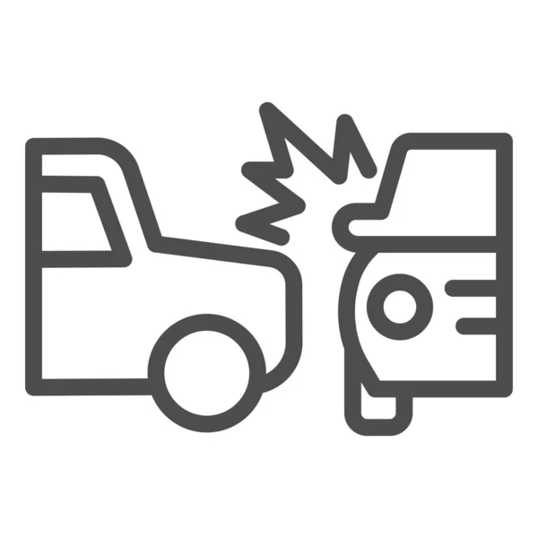 Due auto incidente stradale icona della linea. Simbolo di collisione frontale o laterale, pittogramma in stile contorno su sfondo bianco. Segnale di incidente stradale per concetto mobile, web design. Grafica vettoriale . — Vettoriale Stock