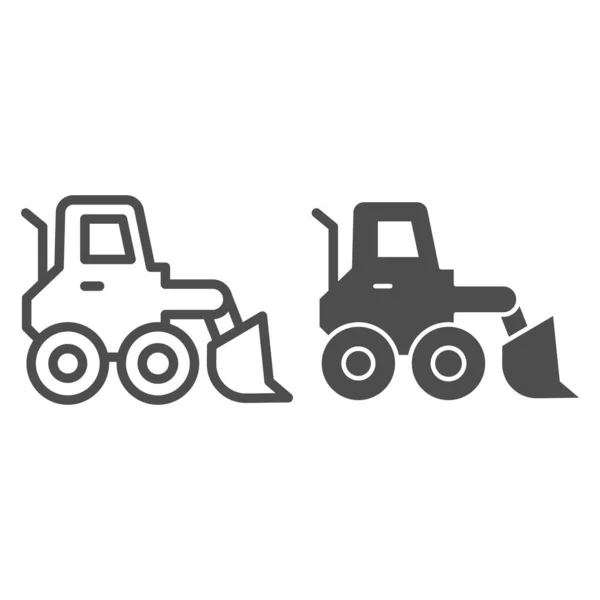 Snow blower line and solid icon. Ice scraper and loader vehicle, plow truck symbol, outline style pictogram on white background. Construction sign for mobile concept and web design. Vector graphics. — Stock Vector