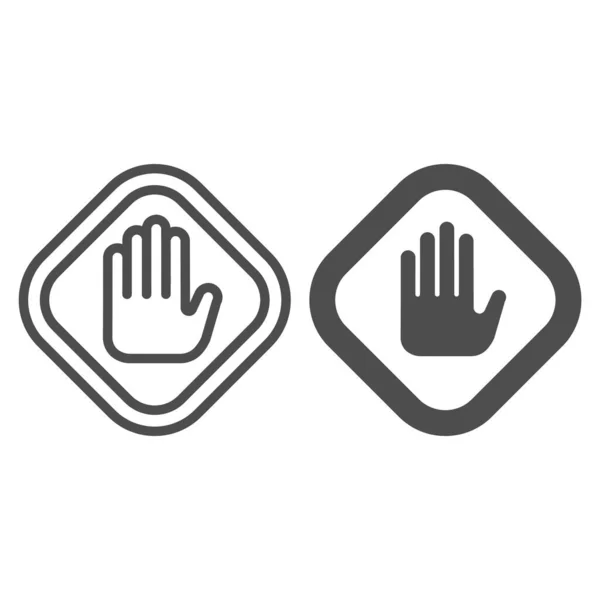 Stop hand gesture in frame line and solid icon. Caution and hazard, warning palm symbol, outline style pictogram on white background. Construction sign for mobile concept, web design. Vector graphics. — Stock Vector