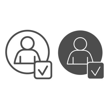 İşaretli uygulama formu satırı ve katı simge. Beyaz arkaplanda yuvarlak şekilli ve işaret kutucuğu ana hatlı pictogram biçiminde aday. Mobil konsept ve web tasarımı için kafa avcılığı. Vektör grafikleri.