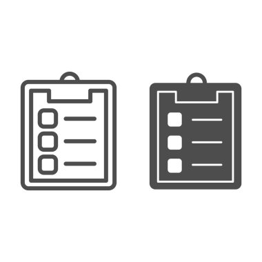 Anket formları ve sağlam bir simge. İşaretlenmemiş hücreleri olan kontrol listesi beyaz arkaplanda resim çizimi. Mobil konsept ve web tasarımı için kontrol listesi veya panosu. Vektör grafikleri.