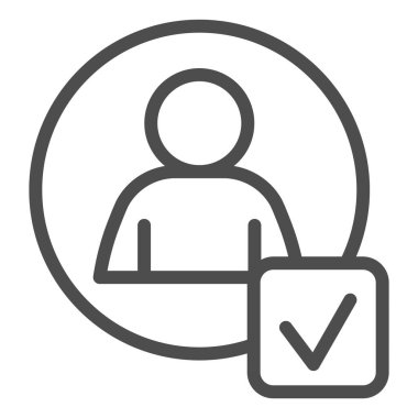 İşaretli uygulama formu satırı simgesi. Beyaz arkaplanda yuvarlak şekilli ve işaret kutucuğu ana hatlı pictogram biçiminde aday. Mobil konsept ve web tasarımı için kafa avcılığı. Vektör grafikleri.