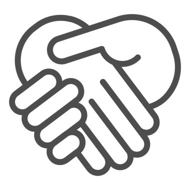 El sıkışma çizgisi simgesi. Bir el diğerini destekliyor. Beyaz arkaplanda resim çizimi var. Ortaklık ya da mobil konsept ve web tasarımı için başarılı bir anlaşma. Vektör grafikleri.