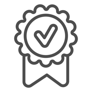 Marker Line ikonlu ödül kurdelesi. Beyaz arkaplanda işaretli resim çizgisi olan özel yuvarlak ödül. Mobil konsept ve web tasarımı için en iyi aday. Vektör grafikleri.