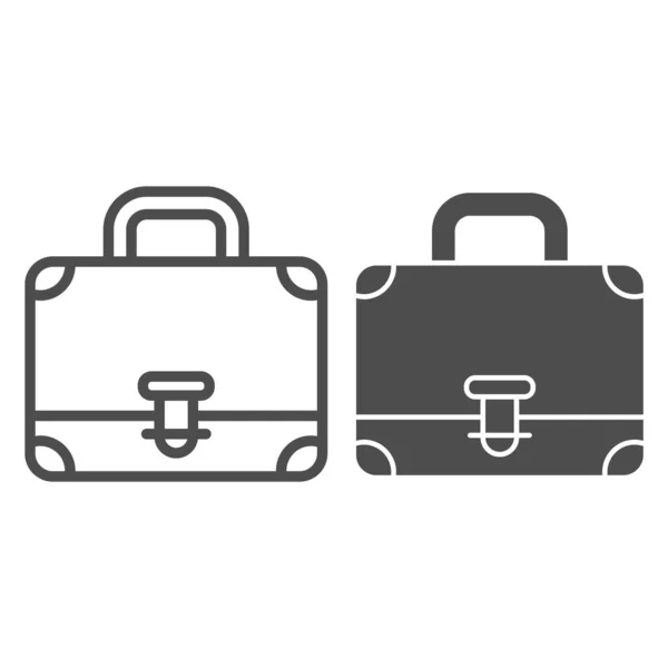 Maleta o línea de maletín e icono sólido. Portafolio con mango y cierre de bloqueo pictograma estilo contorno sobre fondo blanco. Bolsa de oficina para hombre de negocios para concepto móvil y diseño web. Gráficos vectoriales . — Vector de stock