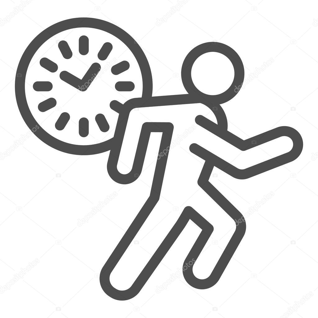Late for work or meeting line icon. Clock and silhouette of running man outline style pictogram on white background. Time to Work for mobile concept and web design. Vector graphics