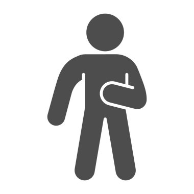 Sol eli simgede olan insan silueti. Adam, beyaz arka planda sağ taraftaki glifli resim grafiğini kaldırdı. İnsan, mobil konsept ve web tasarımı için işaretler oluşturur. Vektör grafikleri.