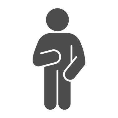 Sakin ol adamım. Katı bir ikon ol. Sağ tarafta kolu aşağıda ve sol tarafta kaldırılmış bir adam beyaz arka planda resim çiziyor. Guy Idler mobil konsept ve web tasarımı için. Vektör grafikleri.