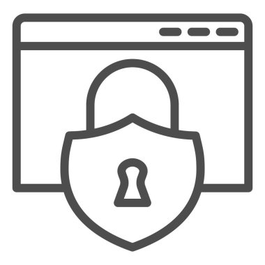 Koruma penceresi simgesi. Kilitli web tarayıcı güvenliği. Güvenlik teknolojisi vektör tasarımı konsepti, beyaz arka planda ana hatlı resim çizimi, web ve uygulama için kullanım. Eps 10.