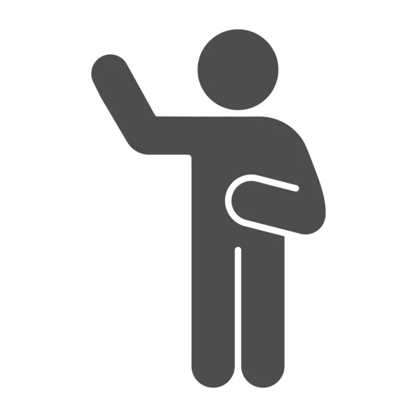 Hallo Pose solide Symbol. Mann mit erhobener und abgesenkter Hand zum rechten Glyphen-Piktogramm auf weißem Hintergrund. Person winkt mit der Hand für mobiles Konzept und Webdesign. Vektorgrafik. — Stockvektor