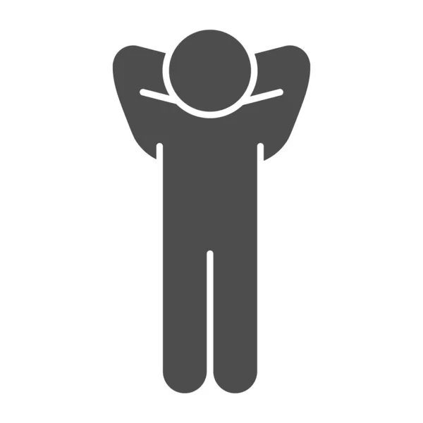 Erfolg ist eine solide Ikone. Mann posiert mit den Händen hinter seinem Kopf im Stil von Glyphen-Piktogrammen auf weißem Hintergrund. Geschäftsmann Entspannung oder Feier für mobile Konzept und Web-Design. Vektorgrafik. — Stockvektor