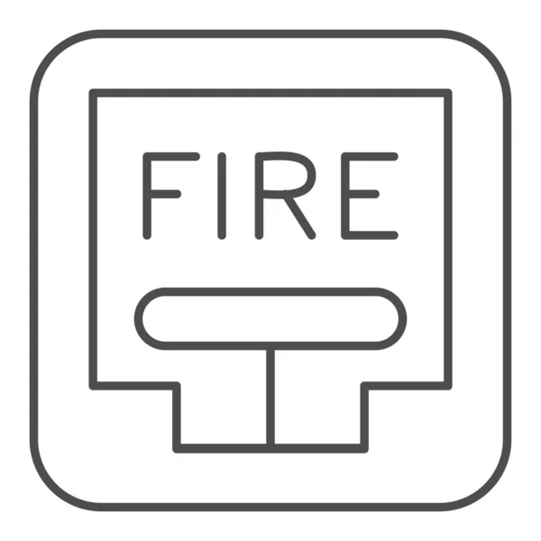 緊急火災レバーの細い線のアイコン.火災警報は、白い背景にステーションアウトラインスタイルのピクトグラムを引く。モバイルコンセプトとWebデザインのための火の呼び出しポイントボタン。ベクトルグラフィックス. — ストックベクタ