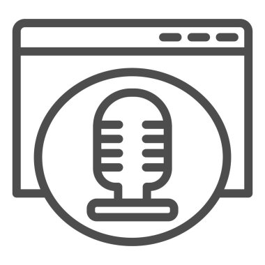 Ses kaydı web sayfası simgesi. Mikrofonlu ses kaydedici uygulama. Çokluortam web sitesi vektör tasarımı konsepti, beyaz arka planda taslak biçim piktogramı, web ve uygulama için kullan. Eps 10.