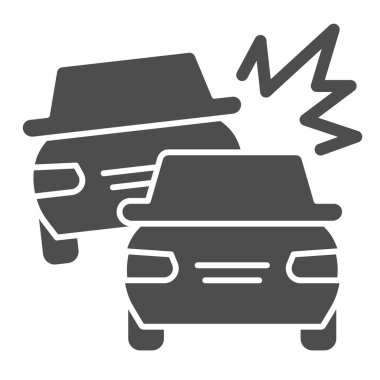 Trafik kazası simgesi gibi. Bir araba diğerine çarpıyor, güvenli sürüş sembolü, beyaz arka planda kabartma şekilli resim. Taşınabilir konsept için taşıma tabelası, web tasarımı. Vektör grafikleri.