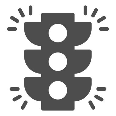 Trafik ışığı katı simgesi. Yol ışıkları, güvenli sürüş sembolü, beyaz arka planda glifli resim. Mobil konsept ve web tasarımı için trafik kazası tabelası. Vektör grafikleri.