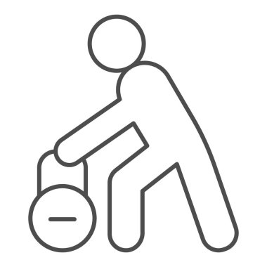 Kettlebell fitness egzersiz hattı ve sağlam bir ikon. Spor salonu halter sembollü bir sporcu, beyaz arka planda ana hatlı bir resim. Mobil konsept için sağlıklı yaşam tarzı işareti, web tasarımı. Vektör grafikleri.