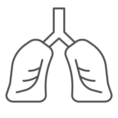 Akciğer organ hattı ve sağlam bir ikon. Solunum sistemi sembolünün sağlıklı insan detaylı anatomisi, beyaz arka planda ana hatlı resim. Mobil konsept için fitness işareti, web tasarımı. Vektör grafikleri.
