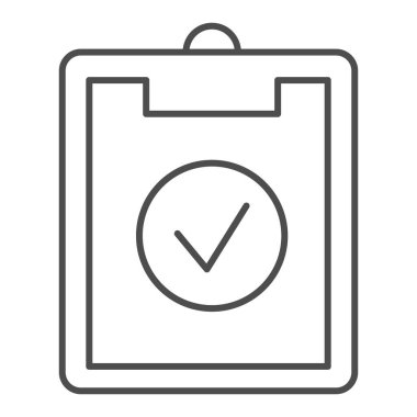 Eğitim planı çizgisi ve sağlam bir ikon. Onaylanmış işaret sembolü olan program çizelgesi ya da spor programı tahtası, beyaz arkaplanda ana hatlı resim çizimi. Mobil konsept için fitness işareti, web tasarımı. Vektör grafikleri.