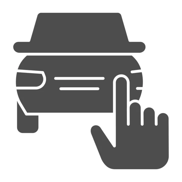 Louer une sélection ou choisir une icône solide. Pointeur à main et voiture, symbole de conduite sécuritaire, pictogramme de style glyphe sur fond blanc. Panneau de transport pour concept mobile, web design. Graphiques vectoriels . — Image vectorielle