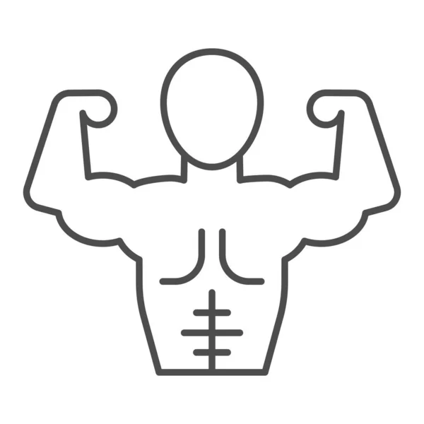 Muskulös man linje och fast ikon. Bodybuilder fitness modell med muskler symbol, skissera stil piktogram på vit bakgrund. Hälsosam livsstil tecken för mobila koncept och webbdesign. Vektorgrafik. — Stock vektor