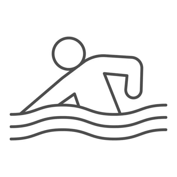 Swimmingpool oder Meereslinie und solides Symbol. Sportler schwimmen im Wasser mit Wellensymbol, umreißendes Stil-Piktogramm auf weißem Hintergrund. Gesunder Lebensstil Zeichen für mobiles Konzept, Webdesign. Vektorgrafik. — Stockvektor