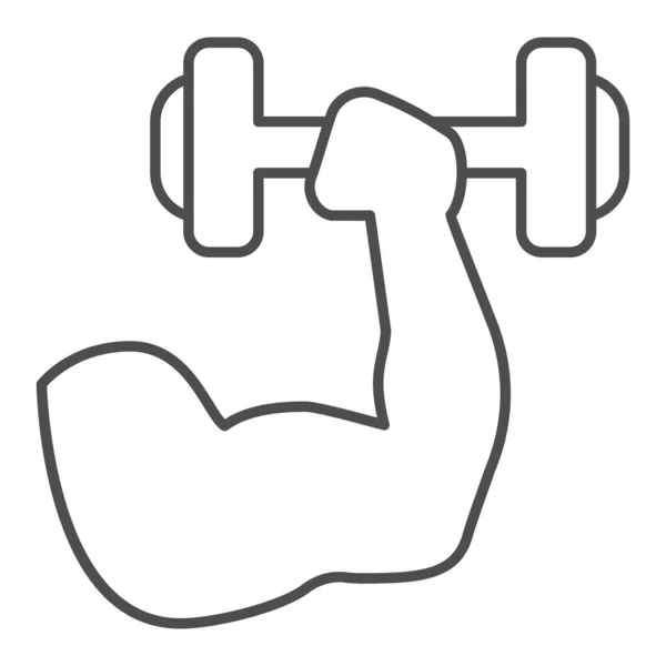 Main musculaire avec ligne de poids et icône solide. Sport bras musculaire tenant symbole haltère, pictogramme de style contour sur fond blanc. Panneau de fitness pour concept mobile et web design. Graphiques vectoriels . — Image vectorielle