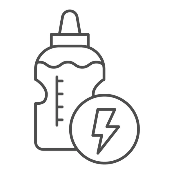 Enerji içeceği şişesi hattı ve katı bir ikon. Güç sıvısı ve aydınlatma sembolü, beyaz arkaplanda ana hatlı resim. Mobil konsept ve web tasarımı için spor tabelası. Vektör grafikleri. — Stok Vektör