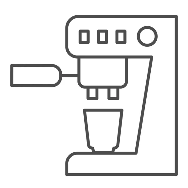コーヒーマシンとカップ細い線のアイコン。ホットドリンクのシンボルを作るためのキッチンウェア、白い背景にアウトラインスタイルのピクトグラム。モバイルコンセプト、ウェブデザインのためのカフェインやカフェの看板。ベクトルグラフィックス. — ストックベクタ