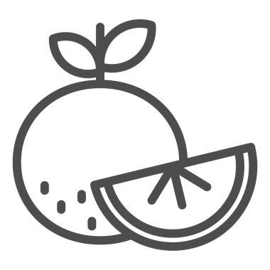 Turuncu, dilimlenmiş ve sağlam bir ikon. Taze olgun portakallar ve beyaz arka planda ana hatlı resim. Mobil konsept ve web tasarımı için kış meyve vitaminleri. Vektör grafikleri.