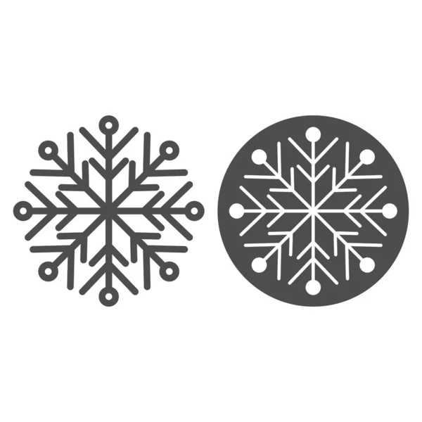 Snöflingor och gedigen ikon. Is kristall flagan av snö sexfaldig symmetri kontur stil piktogram på vit bakgrund. Jul- och nyårstecken för mobilkoncept och webbdesign. Vektorgrafik. — Stock vektor