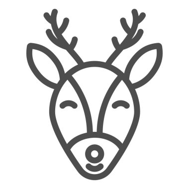 Boynuz çizgisi ve simgesi olan geyik. Beyaz arka planda noel geyiği resmi. Mobil konsept ve web tasarımı için kış tatili işaretleri. Vektör grafikleri.