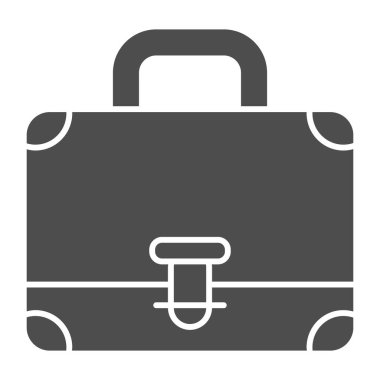 Çanta ya da evrak çantası katı simgesi. Beyaz arkaplanda kabzası ve kopçası olan portföy. Mobil kavram ve web tasarımı için iş adamı ofis çantası. Vektör grafikleri.