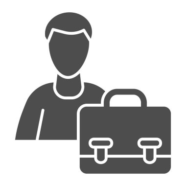 Erkek silueti ve evrak çantası simgesi. Aday iş portföyü beyaz arka planda resim çizimi. Mobil konsept ve web tasarımı için insan ve ofis çantası. Vektör grafikleri.