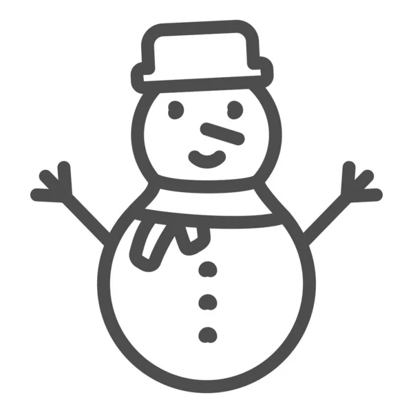 Schneemannlinie und solides Symbol. Fröhlicher Winterschneemann mit Hut und Schal umreißt ein Piktogramm auf weißem Hintergrund. Weihnachts- und Neujahrsschilder für mobiles Konzept und Webdesign. Vektorgrafik. — Stockvektor