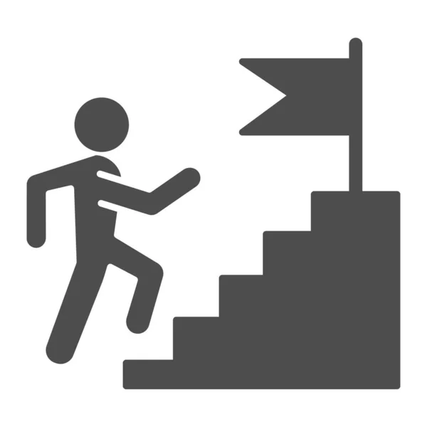 Karrieretreppe solides Symbol. Klettern Mann zum Erfolg auf dem Fahnensockel Glyphen-Stil Piktogramm auf weißem Hintergrund. Jobwettbewerb für mobiles Konzept und Webdesign. Vektorgrafik. — Stockvektor
