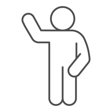 El sallayan ince çizgi ikonu. Elini kaldırmış ve elini indirmiş bir adam beyaz arka planda resim çiziyor. Mobil konsept ve web tasarımı için merhaba pozu. Vektör grafikleri.