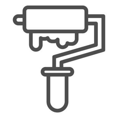 Boyacı paten çizgisi ikonu. Resim, fırça ve damla sıvı boya sembolü, beyaz arka planda ana hatlı resim. Mobil konsept için inşaat tabelası, web tasarımı. Vektör grafikleri.