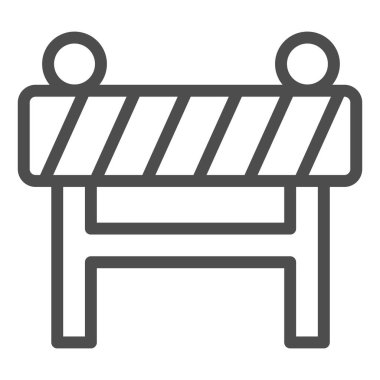 Bariyer çit çizgisi simgesi. İnşaat halinde, yol uyarı barikatı sembolü, beyaz arka planda ana hatlı resim. Mobil konsept ve web tasarımı için uyarı işareti. Vektör grafikleri.